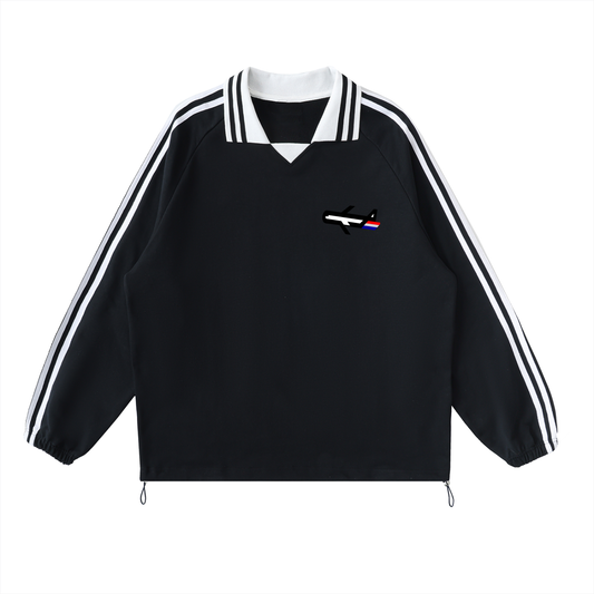 PLANEcloths Compare’n Contrast LXRY Striped Up Collared Sweatshirt